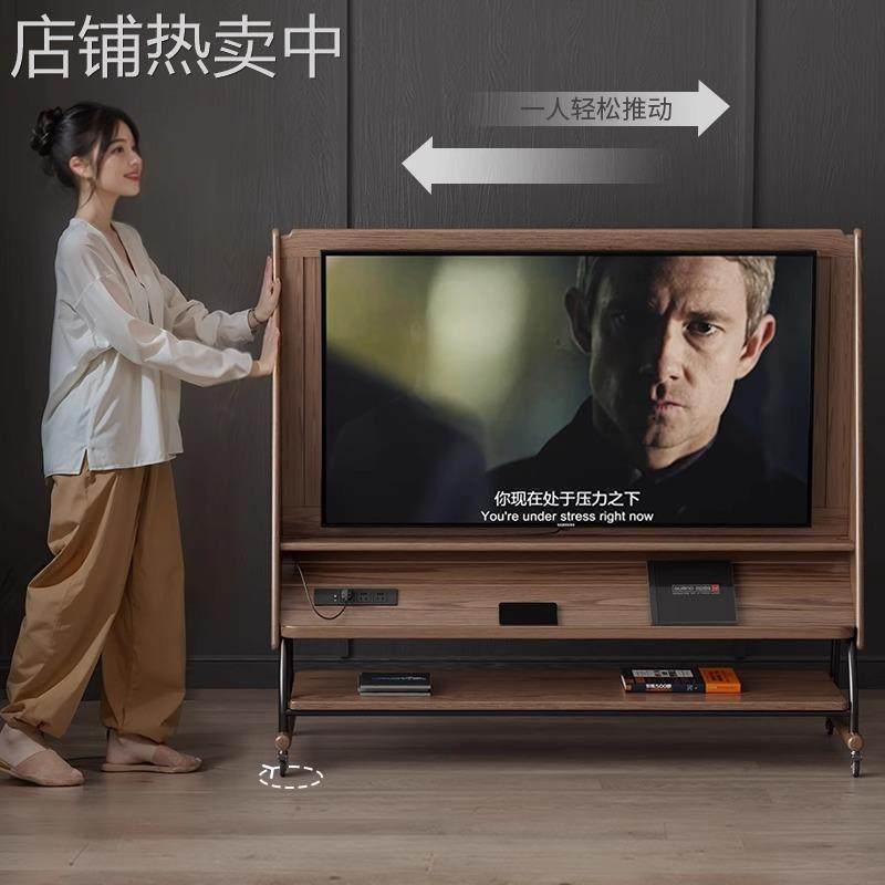 实木可移动电视机柜客厅家用小户型现代简约落地收纳储物电视支架