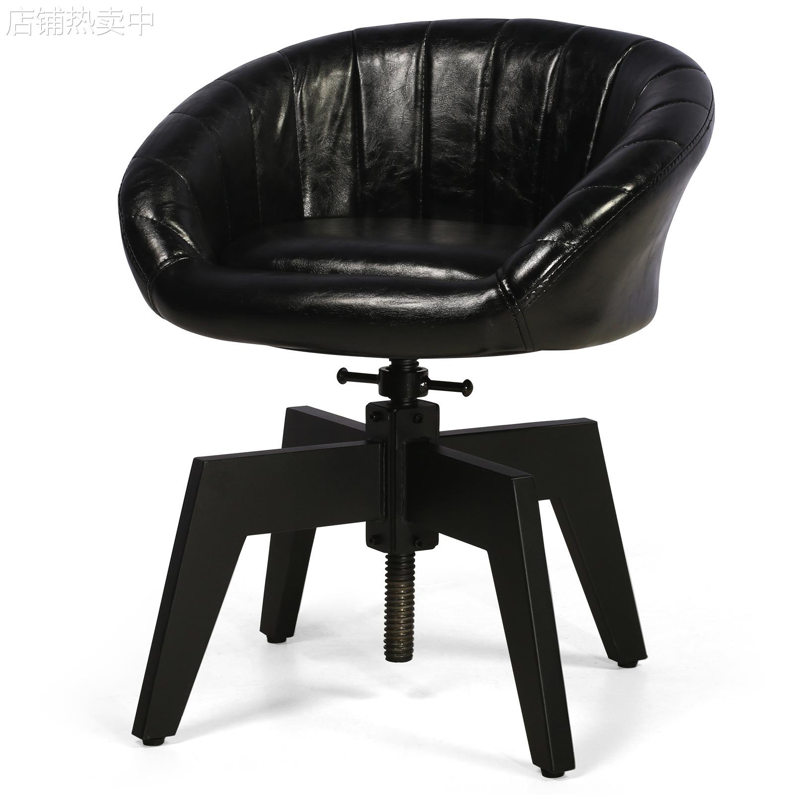 工厂直销美式复古铁艺升降皮革椅客厅前台舒适座椅咖啡厅餐椅吧椅