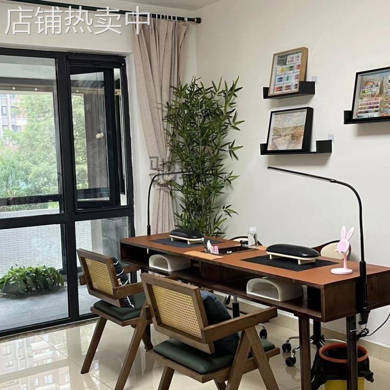 pq美甲实木胡桃桌子美式家用复古台单双人简约吸尘器桌椅套装经济