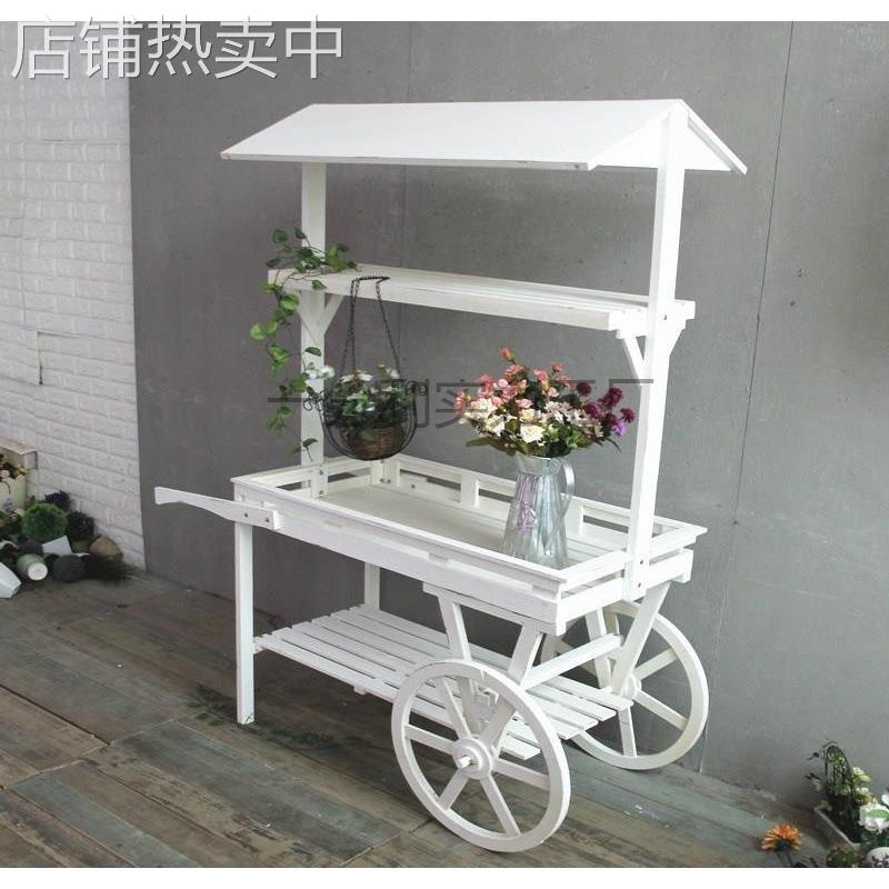 田园花架实木推车置物架阳台收纳架商场创意促销车户外装饰大摆件
