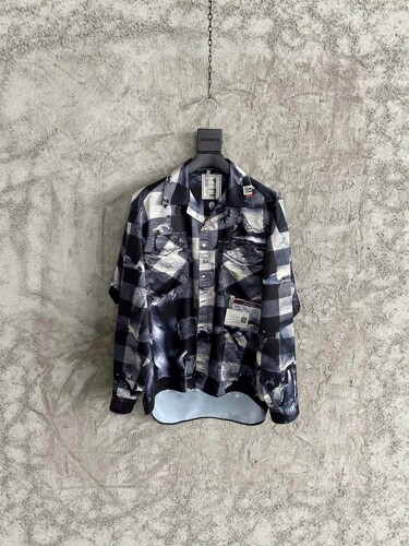 Rick RO新款mmy风格联名款3D打印图案衬衫百搭高街头风宽松格子衫