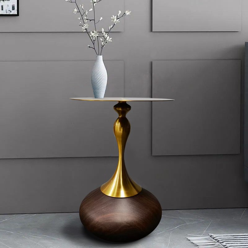 意式轻奢酒店不锈钢小蛮腰边几床头客厅网红N小户型圆形角几艺术