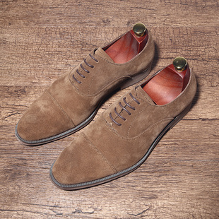 英伦复古特伦德三接头男士商务正装F皮鞋反绒皮系带尖头办公室男