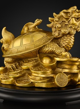 铜龙龟摆件纯铜母子龙龟客厅I龙头龟家居工艺品大号