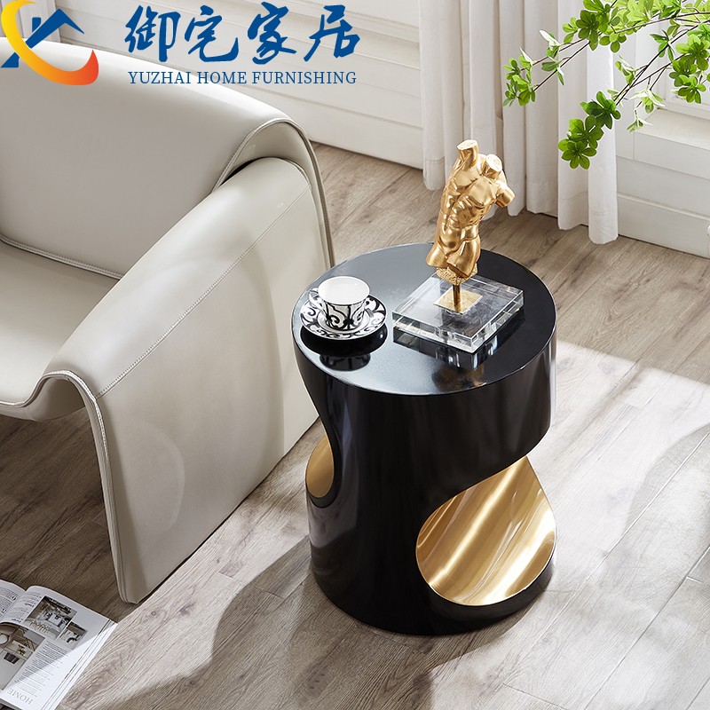 轻奢金属角几意式不锈钢边几创意异形双色小圆桌设计师Y个性小茶