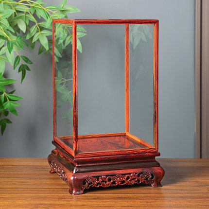 红木雕玻璃罩酒瓶古董花瓶玉石文玩佛像佛龛摆件防尘罩透明展示盒