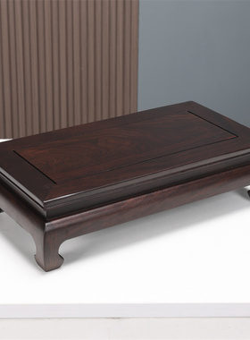 黑檀木红木雕刻工艺品佛像摆件长方形花瓶花盆奇石头底座实木托架