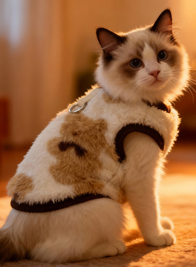 猫咪衣服秋冬可牵引防掉毛加绒保暖布偶银渐层猫蓝猫英短可爱绒衣