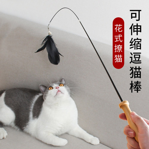 伸缩逗猫棒羽毛带铃铛仙女棒长杆