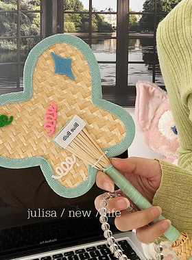 纯手工奶昔绿色蝴蝶多用途夏日手柄扇子手拿蝴蝶清凉蒲扇拍照道具