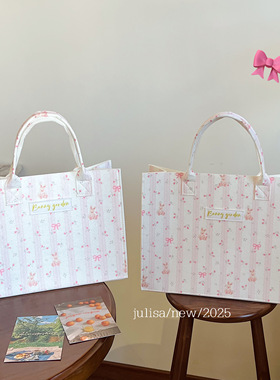 独家款原创自制bunny garden蕾丝碎花兔子手提毛毡包大容量托特包