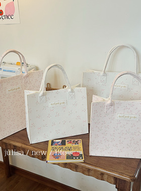 独家原创sweet pink garden蝴蝶结小碎花大容量手提包毛毡托特包