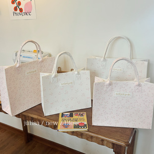 独家原创sweet garden蝴蝶结小碎花大容量手提包毛毡托特包 pink