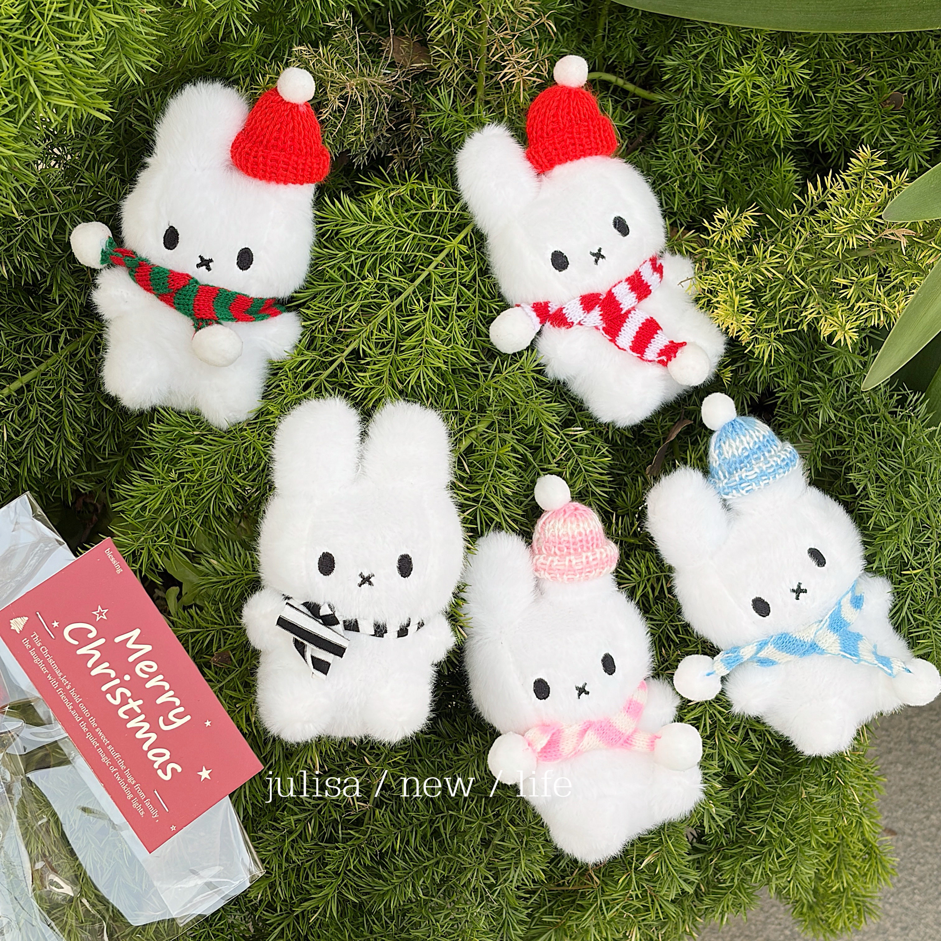 圣诞快乐自制限定毛绒可爱围巾帽子小兔子娃娃公仔钥匙扣挂件礼物