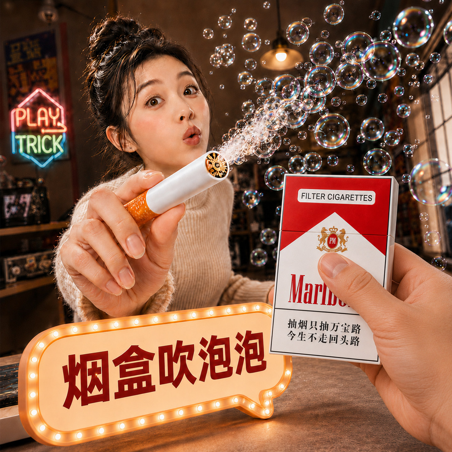 烟盒吹泡泡整蛊解压神器仿真泡泡图片