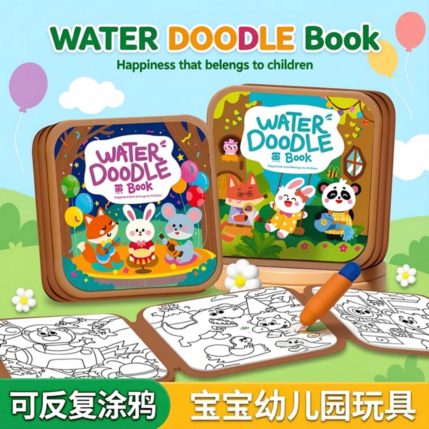 儿童神奇水画本清水涂色画本可反复涂鸦儿童水画笔宝宝幼儿园玩具