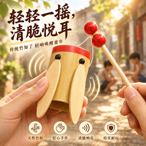 竹制手工蝉鸣青蛙发声玩具