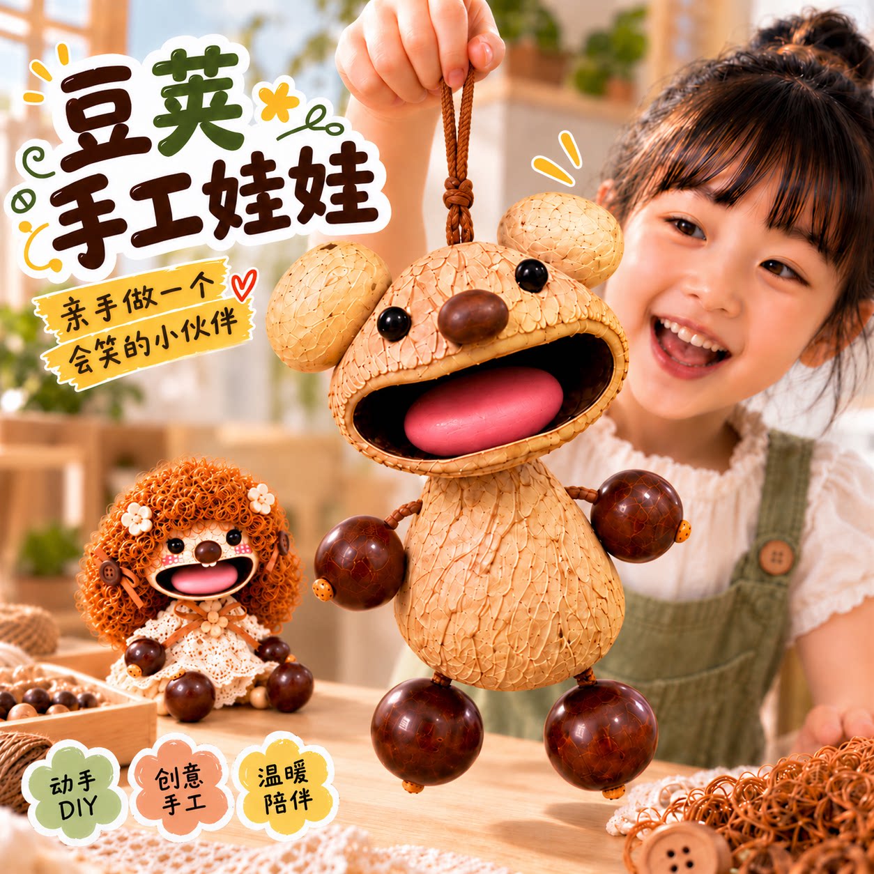 儿童手工制作果壳豆荚娃娃diy材料包玩偶礼物成品小挂件玩具女孩