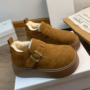 女厚底2025新款 子休闲保暖棉鞋 冬季 乐福鞋 雪地靴火 爆款 加绒勃肯鞋