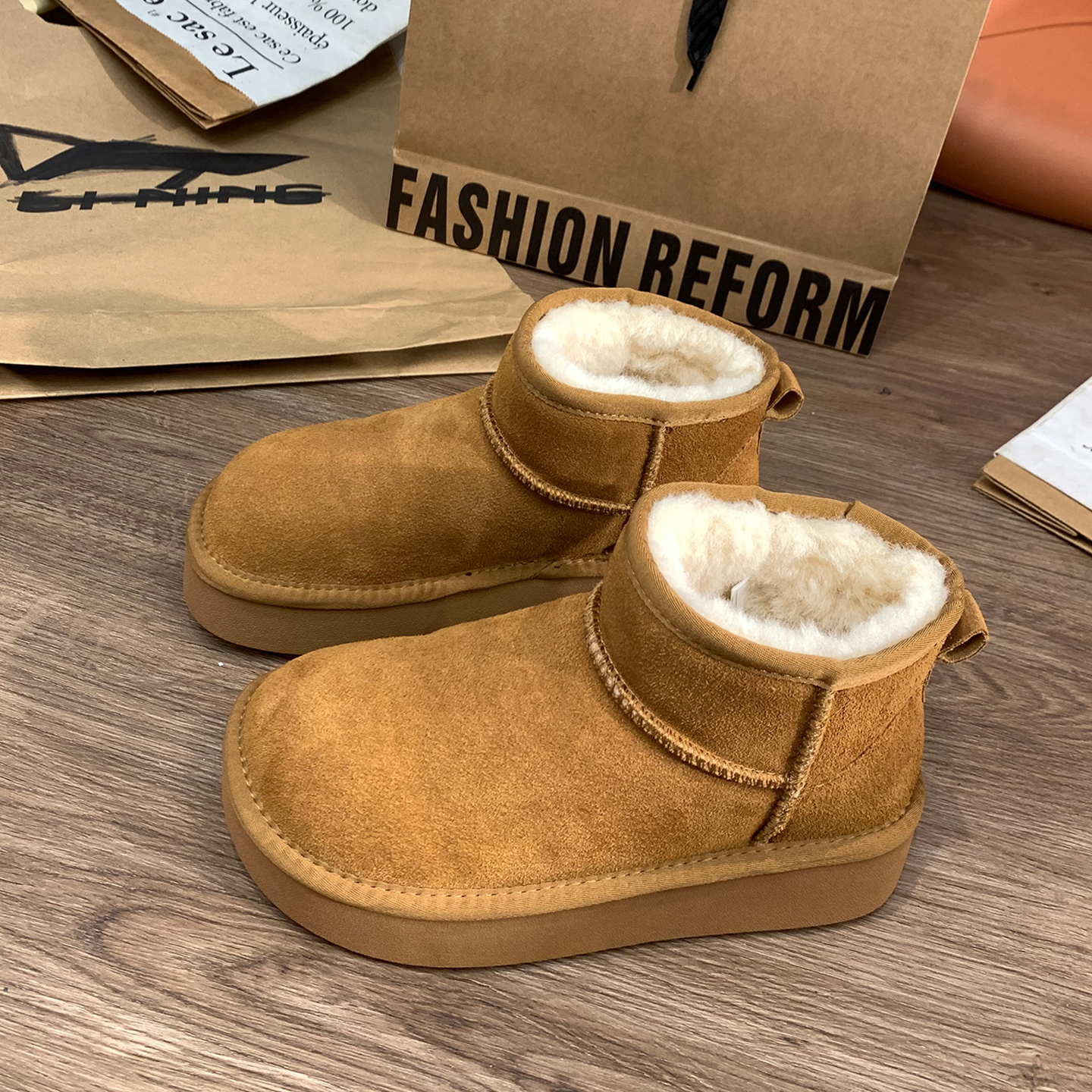 真皮歪头雪地靴厚底防滑