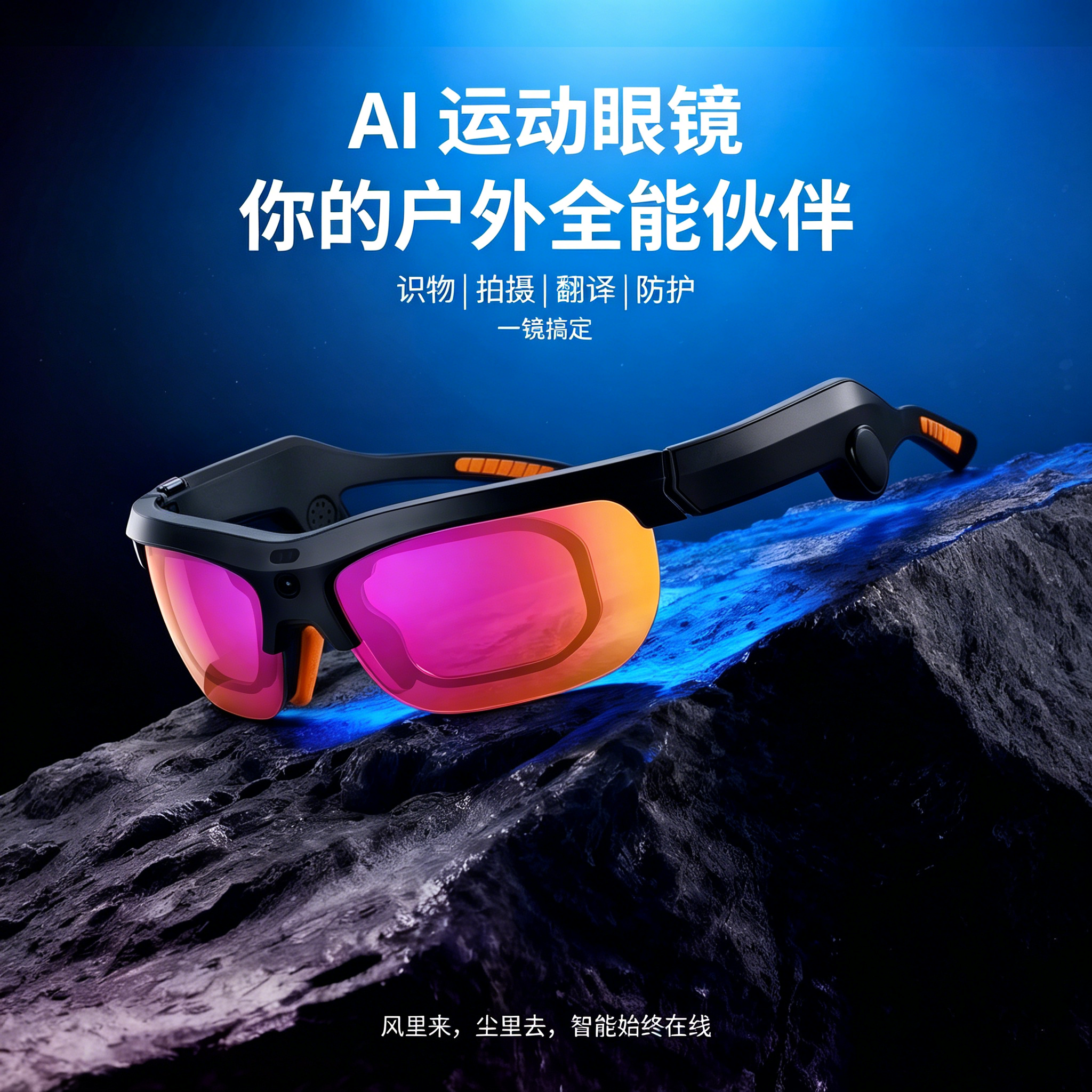 哈本三合一智能AI运动拍摄眼镜骑行户外马拉松专业级防风沙护目镜第一视角3K拍摄录制防紫外线防眩目可配镜片