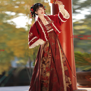 云麓集原创新款 唐制汉服女改良齐胸襦裙日常秋冬加绒短袄套装