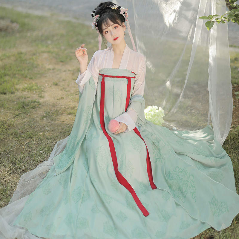 云麓集【夏染】原创汉服女唐风对襟一片式齐胸破裙印花复原款春夏