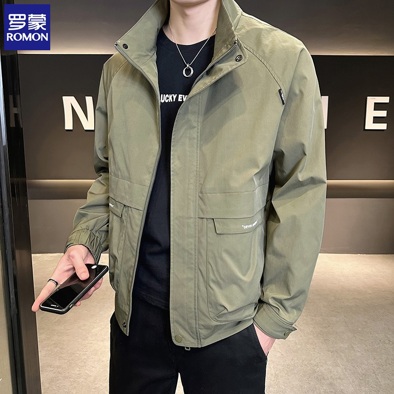罗蒙立领夹克男士外套2025新款潮流修身工装上衣服春秋款青年褂子