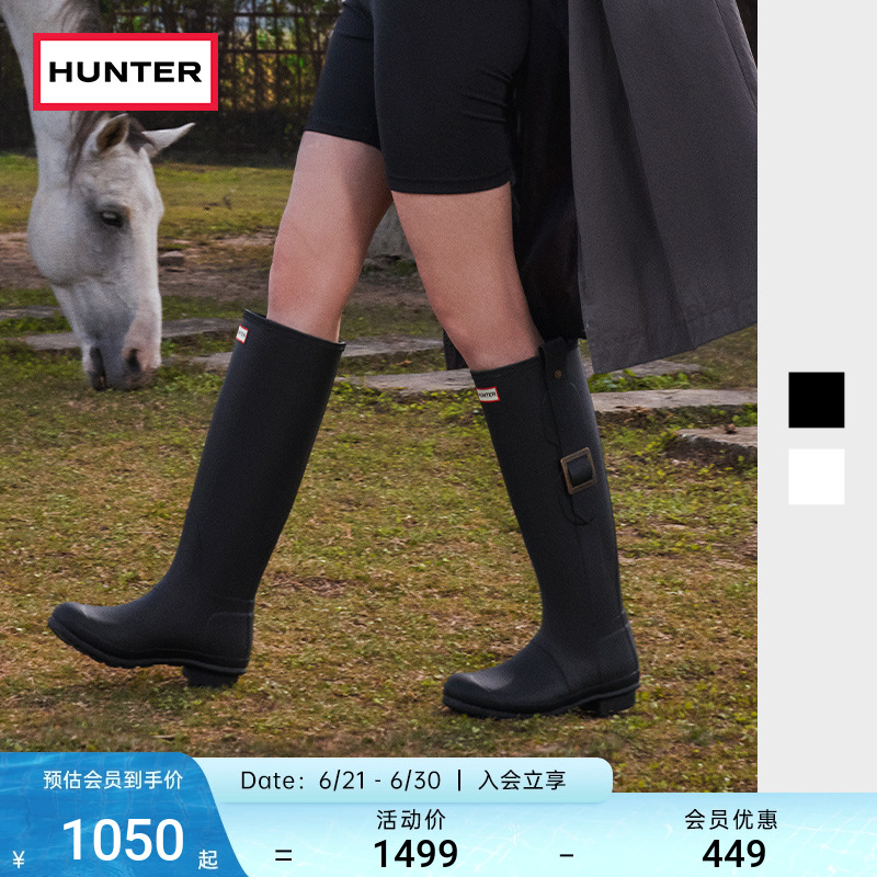 HUNTER雨靴女士经典惠灵顿高筒靴搭扣款露营防滑雨鞋水鞋高筒靴女