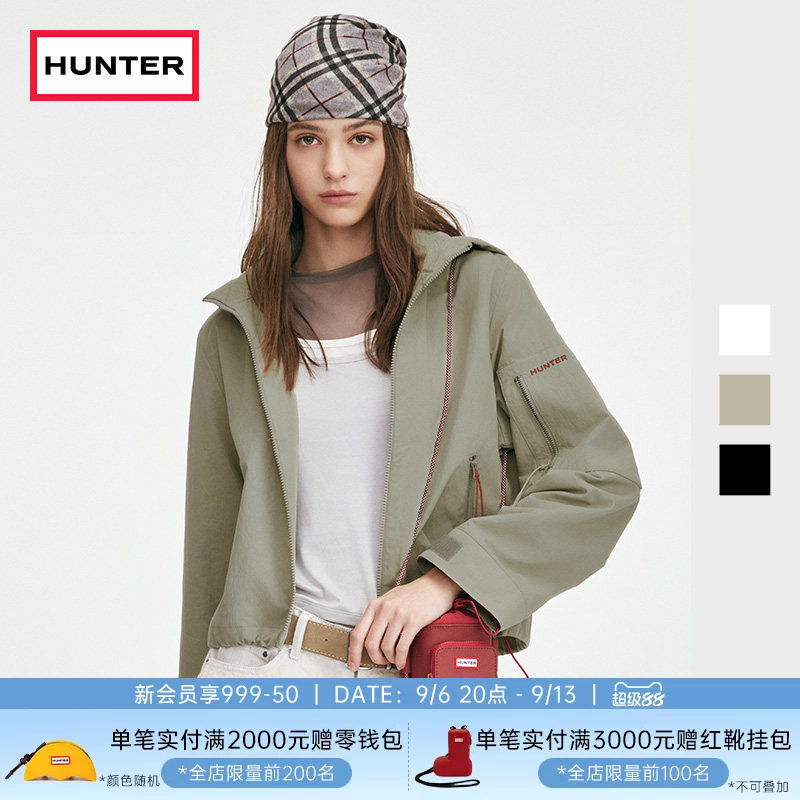 HUNTER女士磨毛连帽短外套户外露营通勤简约休闲风长袖外套图片