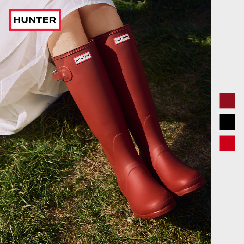 HUNTER雨鞋女鞋经典惠灵顿英伦红色雨靴户外露营防水鞋长筒胶鞋