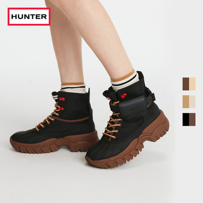 HUNTER2025早秋新款女士装饰可拆卸腰包猎鸭靴户外越野防滑登山靴