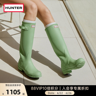HUNTER雨鞋经典惠灵顿户外露营防滑雨靴女同色搭扣长靴高筒靴女靴
