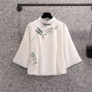 夏季新款民国风女装绣花盘扣上衣复古风松紧腰中长款半身裙套装裙