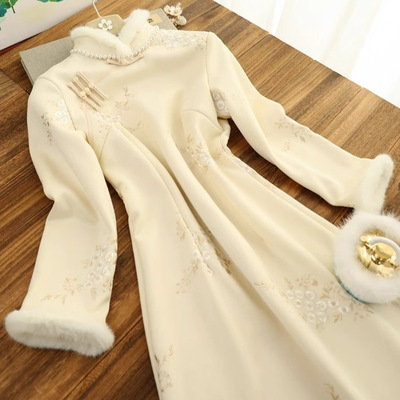 【竹上雪】旗袍秋冬款2025新款长袖日常可穿改良新中式连衣裙