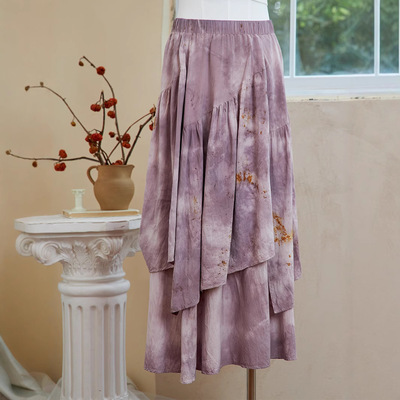 植物染半身裙夏文艺扎染裙子女云南旅游穿搭女装大裙摆植物彩染