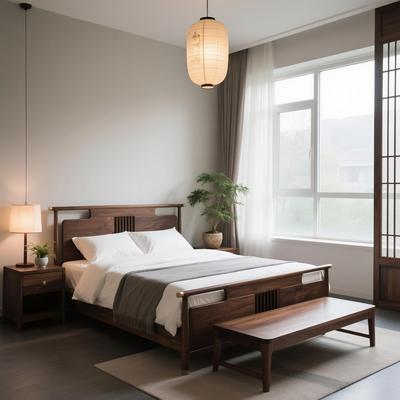 北美黑胡桃木实木床主卧1.8米双人床新中式简约现代别墅高端家具