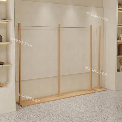 服装店展示架落地不锈钢仿原木色陈列架女装货架带板中古风挂衣架