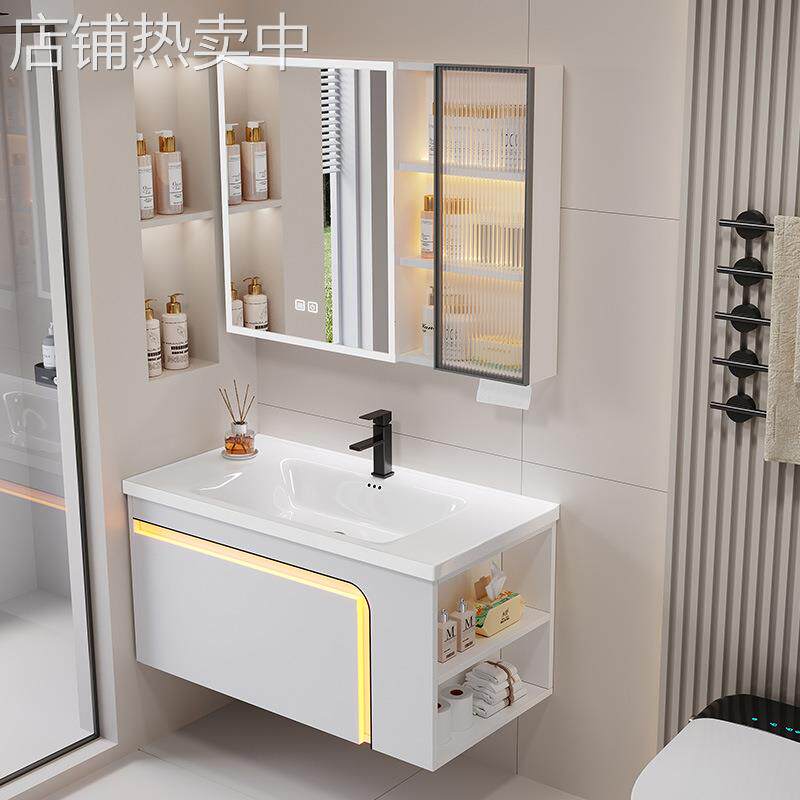 加厚蜂窝铝浴室柜组合卫生间一体陶瓷洗手台洗漱脸盆带侧边收纳柜