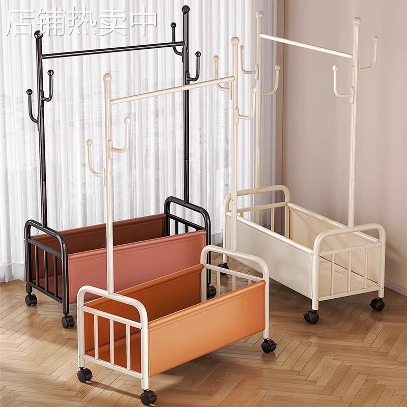 挂衣架落地卧室家用简易衣帽架脏衣篓可移动客厅阳台晒晾收纳衣架