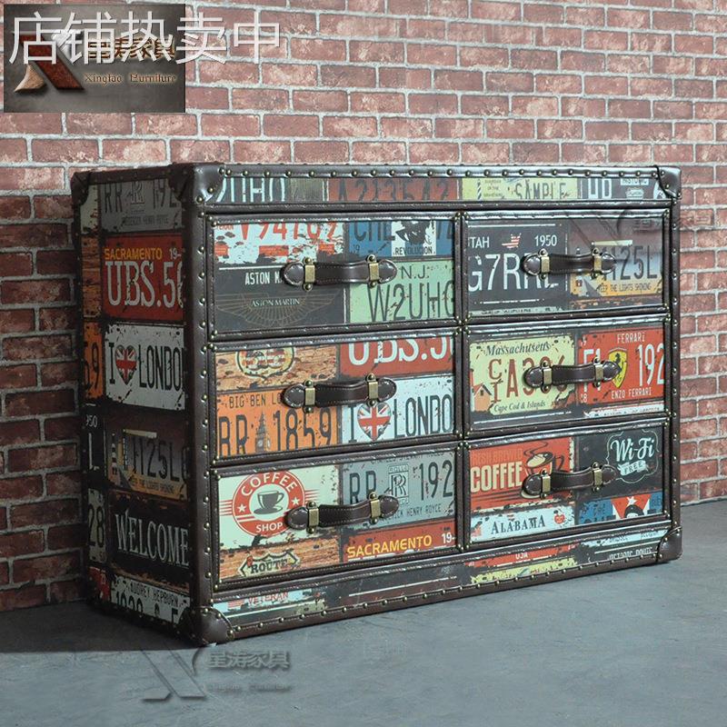 复古个性六斗柜美式乡村风格做旧家具LOFT工业风酒吧咖啡店边柜