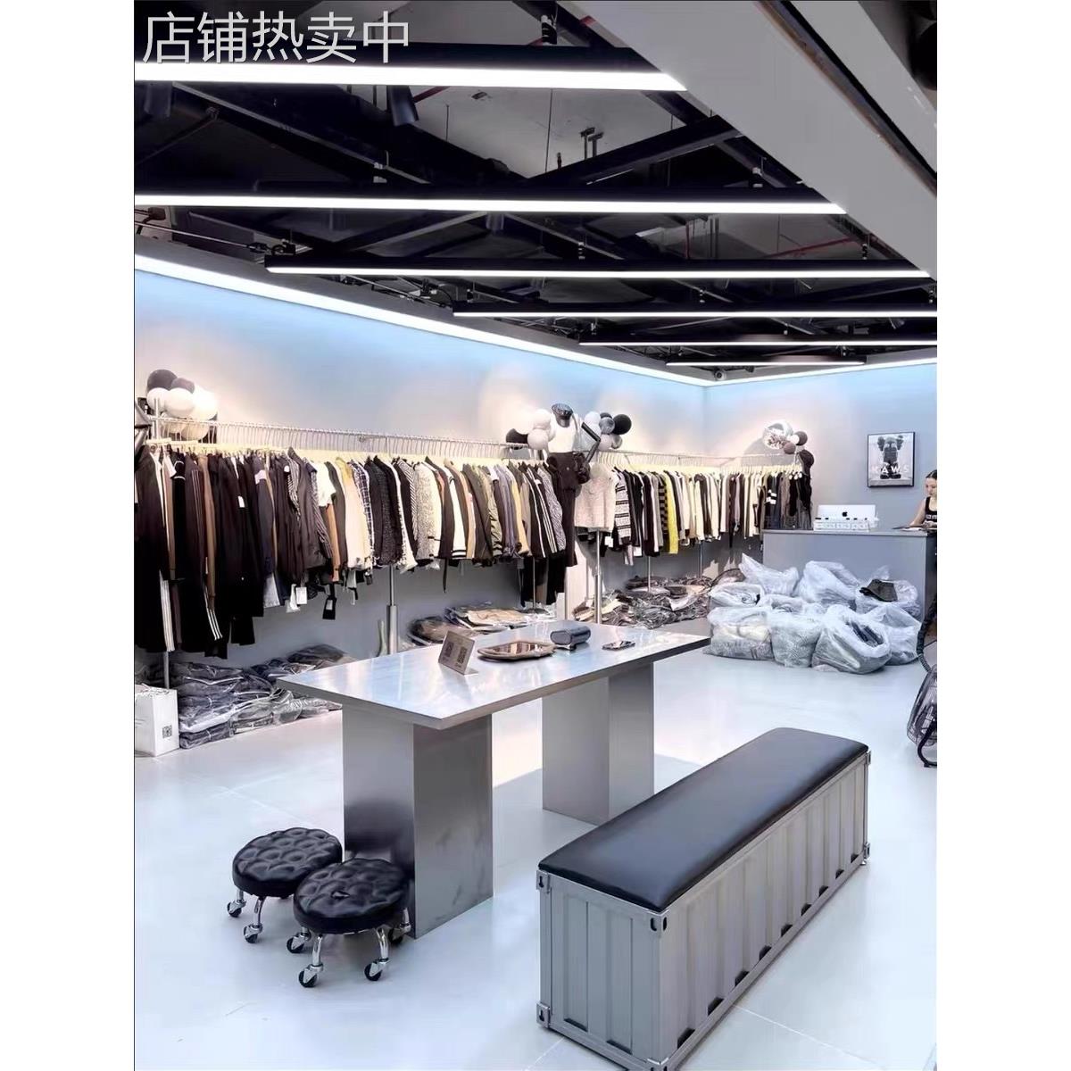 服装店陈列道具饰品展示桌子中间摆放流水台不锈钢中岛展台多功能