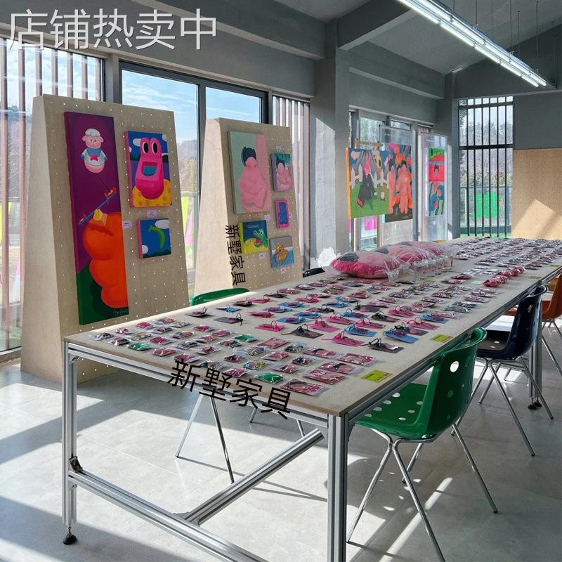 画室中岛台展示桌海洋板铝型材流水台展示架落地式多层桦木陈列架