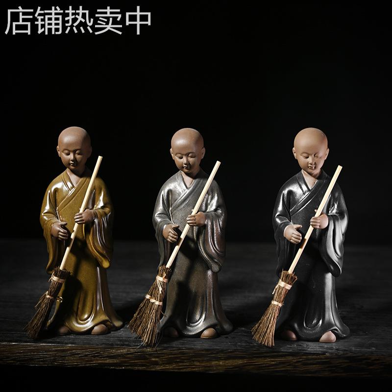 紫砂禅意茶宠全瓷过滤摆件茶玩扫地僧品线香工艺品茶具禅意摆件