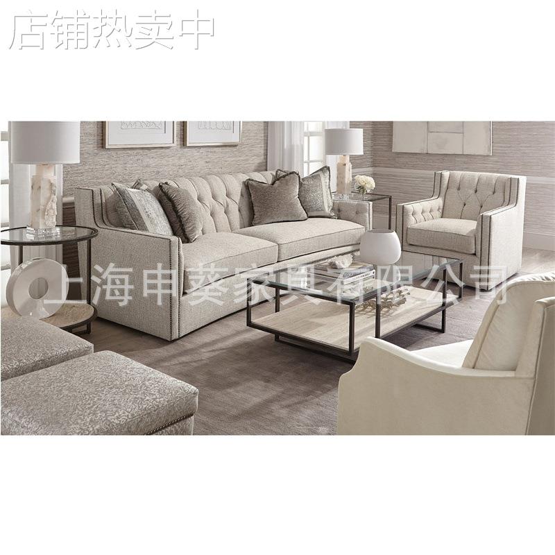 美式乡村现代简约客厅会客茶桌创意极简实木轻奢休息室别墅样板房