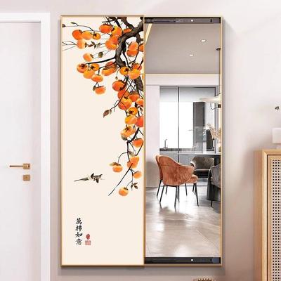 新中式可关闭隐藏式穿衣镜推拉全身镜装饰画暗藏隐形试衣遮挡镜子