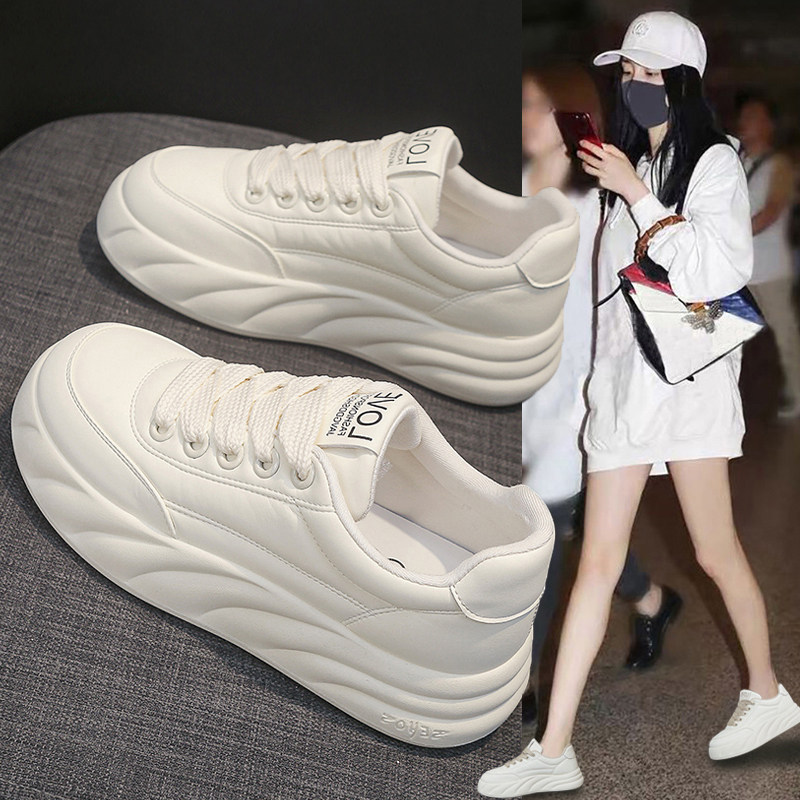 真皮厚底运动小白鞋女2025年春季新款百搭小休闲板鞋面包鞋单鞋子