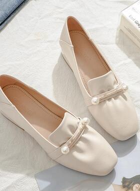 真皮晚晚风低跟单鞋女2025年春季新款一脚蹬通勤小皮鞋淑女豆豆鞋