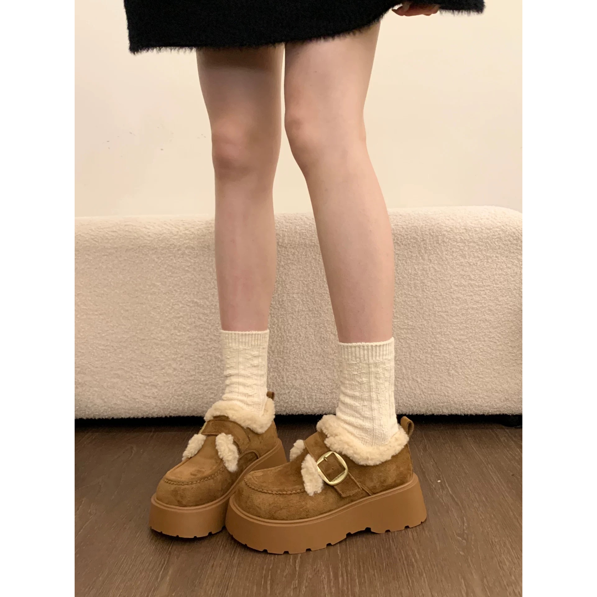 厚底增高加绒勃肯鞋女保暖