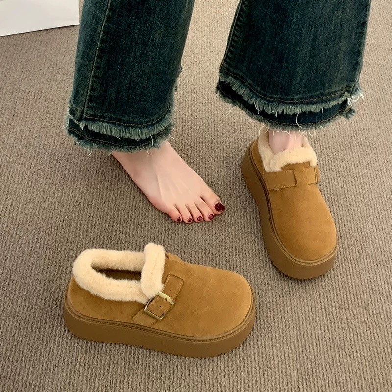 厚底加绒勃肯鞋女保暖雪地